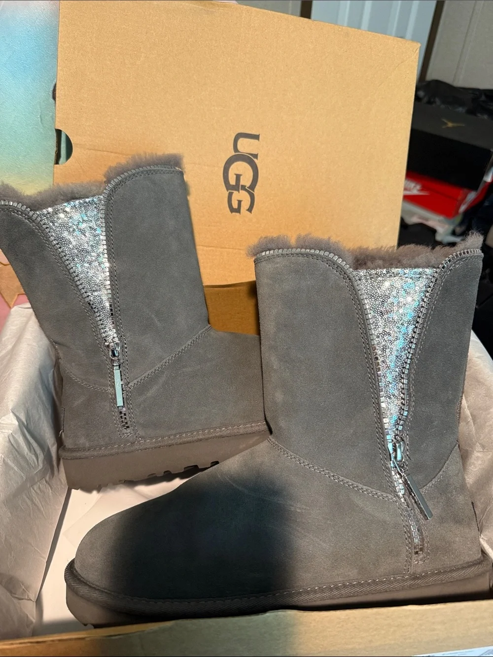 UGG Black Suede Short Boot with Sparkle Panel